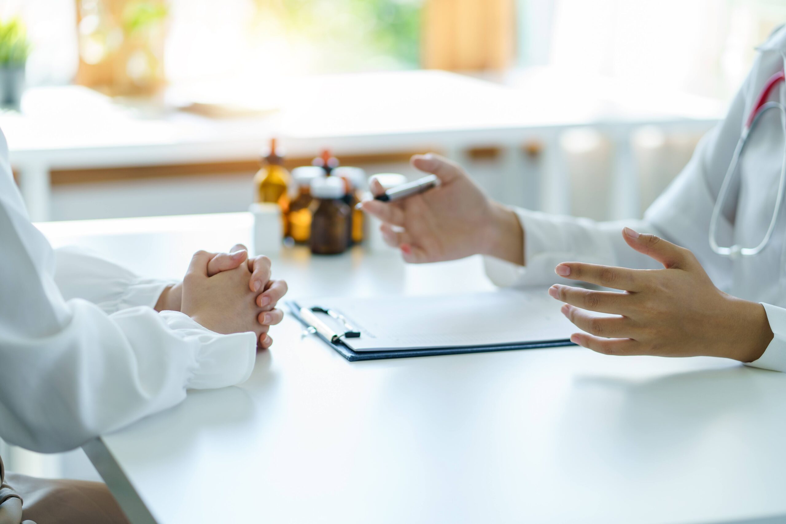 Doctor records the patient's history. treatment record describe
